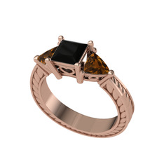 Prenses Tria Yüzük - Siyah zirkon ve dumanlı kuvars 925 ayar rose altın kaplama gümüş yüzük #1qgpkev