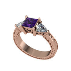Prenses Tria Yüzük - Ametist ve swarovski 18 ayar rose altın yüzük #1r8l520