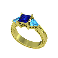 Prenses Tria Yüzük - Lab safir ve akuamarin 18 ayar altın yüzük #1r9dk01