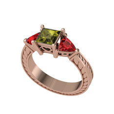 Prenses Tria Yüzük - Peridot ve garnet 18 ayar rose altın yüzük #1rc15xh