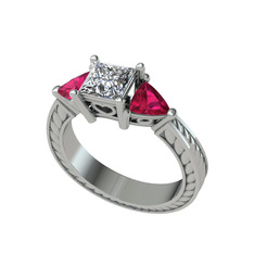 Swarovski ve rodolit garnet 14 ayar beyaz altın yüzük