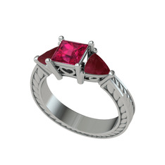 Prenses Tria Yüzük - Rodolit garnet ve kök yakut 14 ayar beyaz altın yüzük #1rjr27n