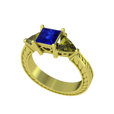 Prenses Tria Yüzük - Lab safir ve peridot 18 ayar altın yüzük #1rk29a9