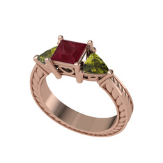 Prenses Tria Yüzük - Kök yakut ve peridot 14 ayar rose altın yüzük #1sy7mbf