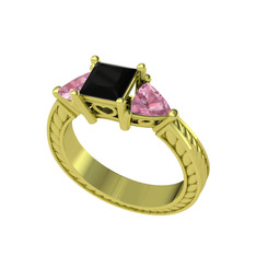 Prenses Tria Yüzük - Siyah zirkon ve pembe kuvars 14 ayar altın yüzük #1t2wkoe