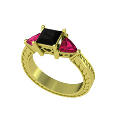 Prenses Tria Yüzük - Siyah zirkon ve rodolit garnet 8 ayar altın yüzük #1tfni79