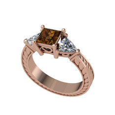 Prenses Tria Yüzük - Dumanlı kuvars ve swarovski 18 ayar rose altın yüzük #1tg7ns5