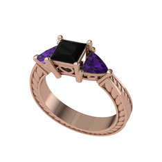 Prenses Tria Yüzük - Siyah zirkon ve ametist 14 ayar rose altın yüzük #1ucg4qf