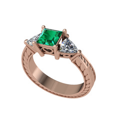 Prenses Tria Yüzük - Yeşil kuvars ve swarovski 8 ayar rose altın yüzük #1uuacod