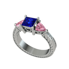 Lab safir ve pembe kuvars 8 ayar beyaz altın yüzük