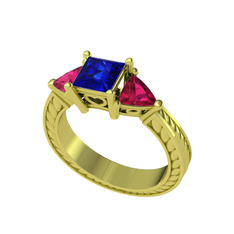 Prenses Tria Yüzük - Lab safir ve rodolit garnet 18 ayar altın yüzük #1vtj9x4