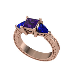 Ametist ve lab safir 14 ayar rose altın yüzük