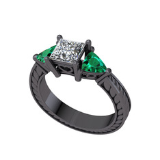 Prenses Tria Yüzük - Swarovski ve yeşil kuvars 925 ayar siyah rodyum kaplama gümüş yüzük #1wagckn