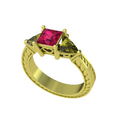 Prenses Tria Yüzük - Rodolit garnet ve peridot 14 ayar altın yüzük #1we4lyi