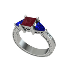 Kök yakut ve lab safir 8 ayar beyaz altın yüzük