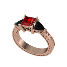 Garnet ve siyah zirkon 14 ayar rose altın yüzük