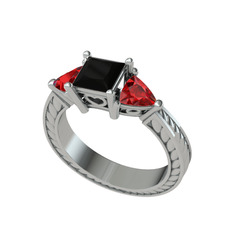 Prenses Tria Yüzük - Siyah zirkon ve garnet 14 ayar beyaz altın yüzük #1xcznnb