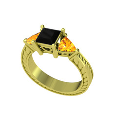 Prenses Tria Yüzük - Siyah zirkon ve sitrin 14 ayar altın yüzük #1xwo3pz