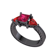 Prenses Tria Yüzük - Rodolit garnet ve garnet 925 ayar siyah rodyum kaplama gümüş yüzük #1y356ui