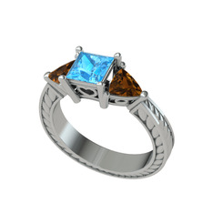 Prenses Tria Yüzük - Akuamarin ve dumanlı kuvars 925 ayar gümüş yüzük #1ybt8g6