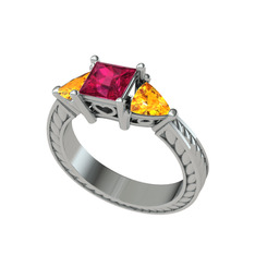 Prenses Tria Yüzük - Rodolit garnet ve sitrin 925 ayar gümüş yüzük #1ymsthm