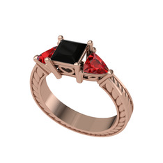 Prenses Tria Yüzük - Siyah zirkon ve garnet 18 ayar rose altın yüzük #1yn0twu