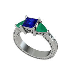 Prenses Tria Yüzük - Lab safir ve kök zümrüt 18 ayar beyaz altın yüzük #2is8i5