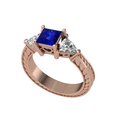 Prenses Tria Yüzük - Lab safir ve beyaz zirkon 8 ayar rose altın yüzük #2qnncd