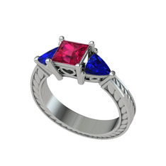 Rodolit garnet ve lab safir 8 ayar beyaz altın yüzük