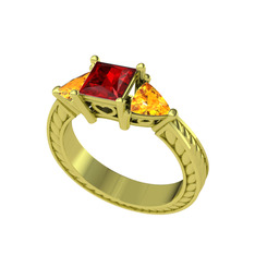Garnet ve sitrin 8 ayar altın yüzük