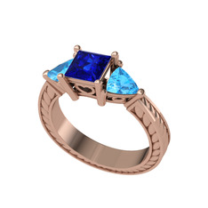 Prenses Tria Yüzük - Lab safir ve akuamarin 18 ayar rose altın yüzük #3v8yb1