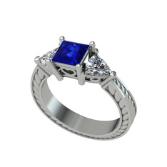 Prenses Tria Yüzük - Lab safir ve swarovski 8 ayar beyaz altın yüzük #3z53fq