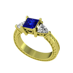 Prenses Tria Yüzük - Lab safir ve beyaz zirkon 18 ayar altın yüzük #41dcz8
