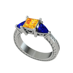 Prenses Tria Yüzük - Sitrin ve lab safir 18 ayar beyaz altın yüzük #47r99e