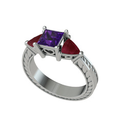 Ametist ve kök yakut 925 ayar gümüş yüzük