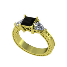 Prenses Tria Yüzük - Siyah zirkon ve swarovski 14 ayar altın yüzük #68rezm