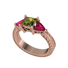 Prenses Tria Yüzük - Peridot ve rodolit garnet 925 ayar rose altın kaplama gümüş yüzük #6ayjm1