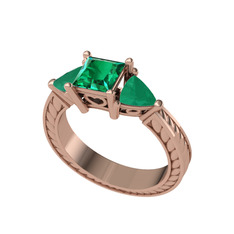 Prenses Tria Yüzük - Yeşil kuvars ve kök zümrüt 925 ayar rose altın kaplama gümüş yüzük #6i5uzc