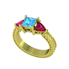 Prenses Tria Yüzük - Akuamarin ve rodolit garnet 8 ayar altın yüzük #74oz14