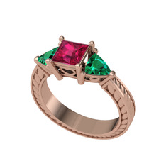 Prenses Tria Yüzük - Rodolit garnet ve yeşil kuvars 925 ayar rose altın kaplama gümüş yüzük #7ogbqe