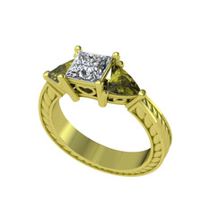 Prenses Tria Yüzük - Swarovski ve peridot 18 ayar altın yüzük #7y0fle