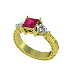 Prenses Tria Yüzük - Rodolit garnet ve beyaz zirkon 14 ayar altın yüzük #8afqlb