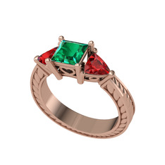 Prenses Tria Yüzük - Yeşil kuvars ve garnet 14 ayar rose altın yüzük #8rt0fs
