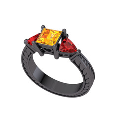 Prenses Tria Yüzük - Sitrin ve garnet 925 ayar siyah rodyum kaplama gümüş yüzük #8y8fwp
