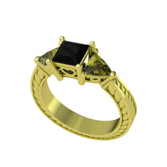 Prenses Tria Yüzük - Siyah zirkon ve peridot 18 ayar altın yüzük #9qtnex