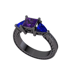 Prenses Tria Yüzük - Ametist ve lab safir 925 ayar siyah rodyum kaplama gümüş yüzük #9ygjdy