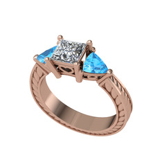 Prenses Tria Yüzük - Swarovski ve akuamarin 925 ayar rose altın kaplama gümüş yüzük #a274io