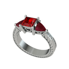 Prenses Tria Yüzük - Garnet ve kök yakut 925 ayar gümüş yüzük #ajr75k