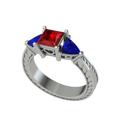 Prenses Tria Yüzük - Garnet ve lab safir 18 ayar beyaz altın yüzük #birfy9