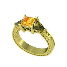 Prenses Tria Yüzük - Sitrin ve peridot 14 ayar altın yüzük #bu0jt5